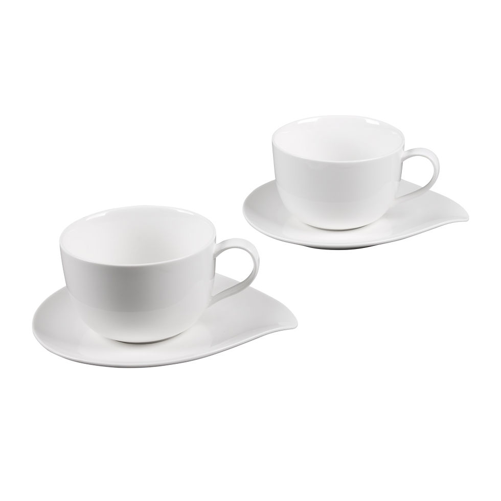 Table Passion, coffret de 2 déjeuners avec sous tasses 55cl en porcelaine blanche gamme Pétale