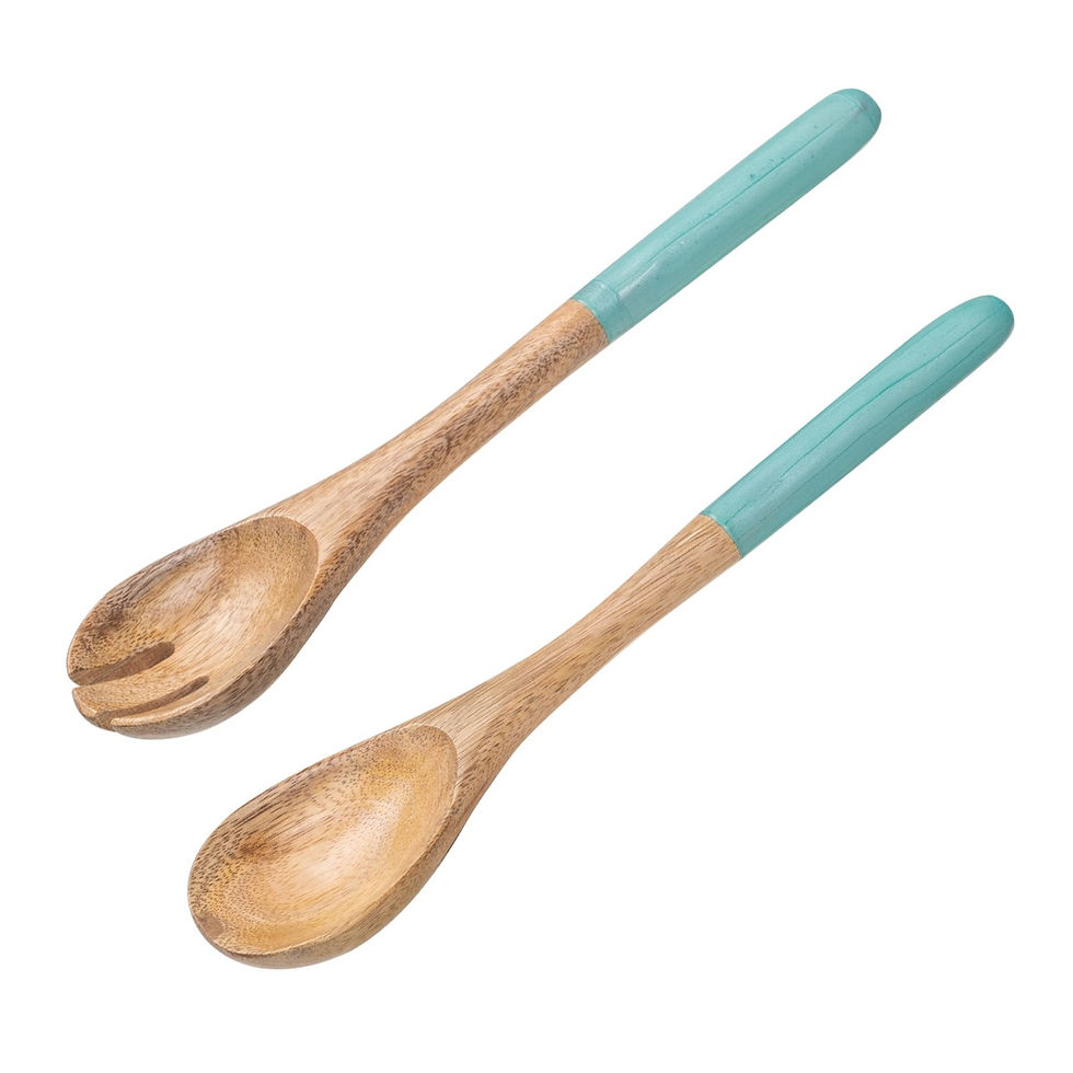 Miniature : set deux couverts à salade en bois et manche bleu nacré marque Signes Grimalt