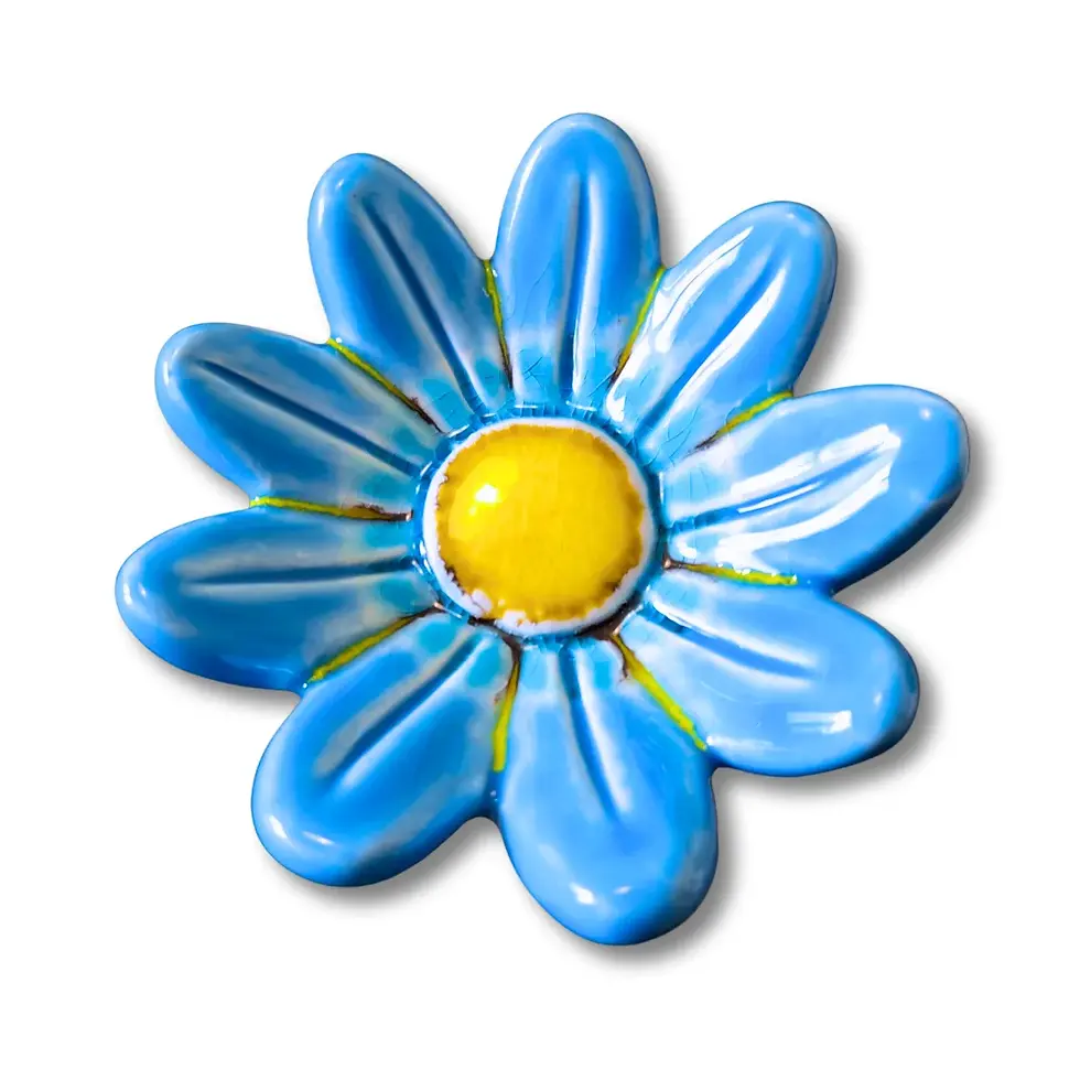 Miniature : Alcobarro - fleur marguerite 9 pétales en céramique couleur bleu - fabrication artisanale au portugal