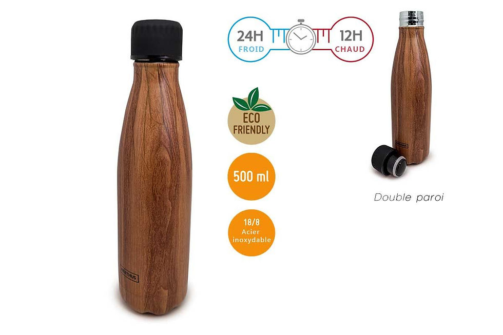 Bouteille isotherme inox 500ml décor imitation bois de la marque Nerthus