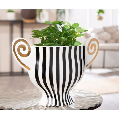 Vase rayé blanc et noir et doré sur les anses marque Gilde