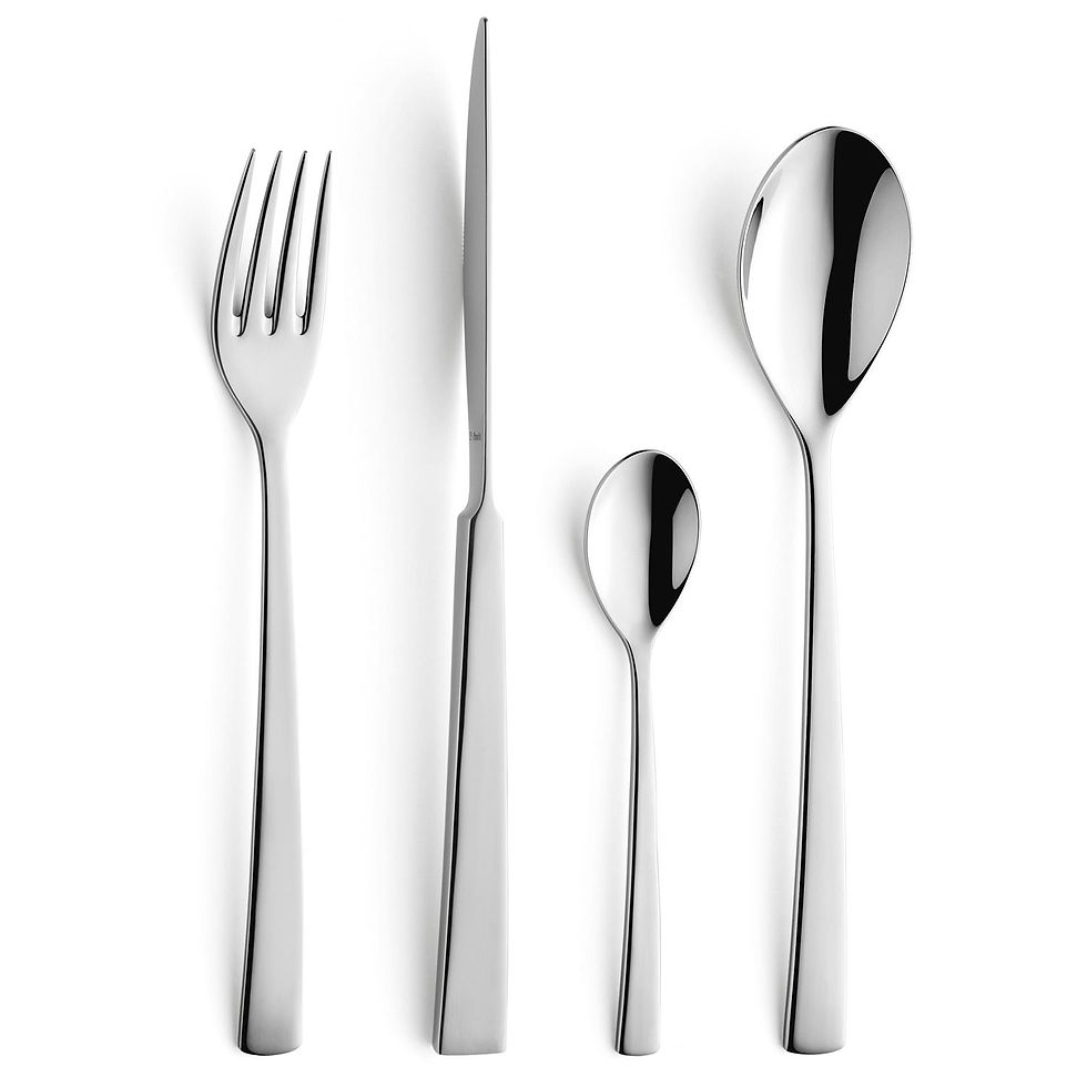 Ménagère de 49 couverts 12 fourchettes 12 couteaux 12 cuillères à soupe 12 petites cuillères et couverts à salade en inox gamme Aurora Standing marque Amefa