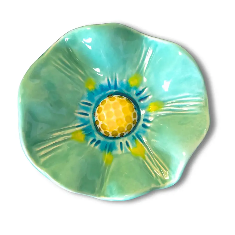 Miniature : Fleur Ondalys turquoise en céramique - fabriquées au Portugal
