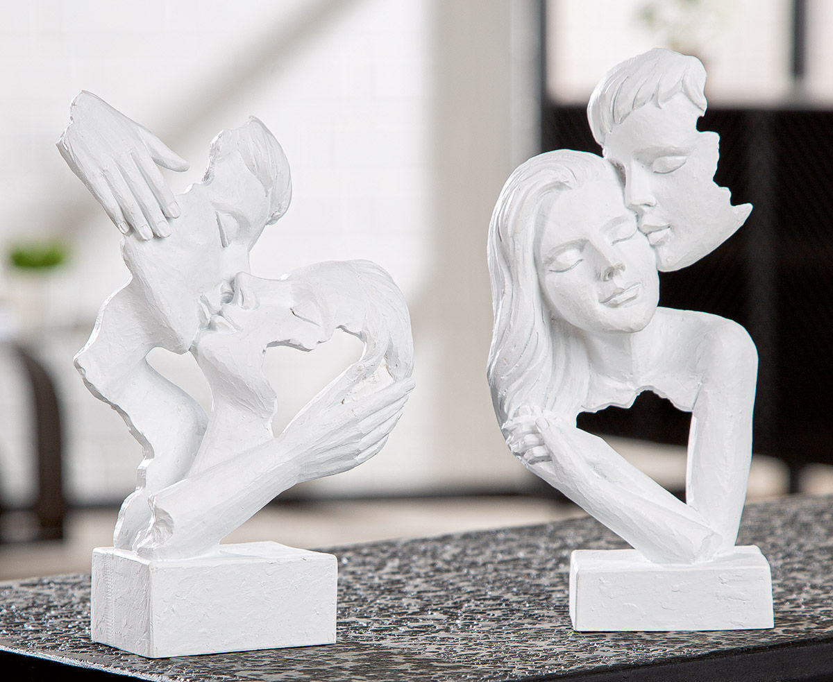 GILDE, sculpture couple en résine blanche 2 différents