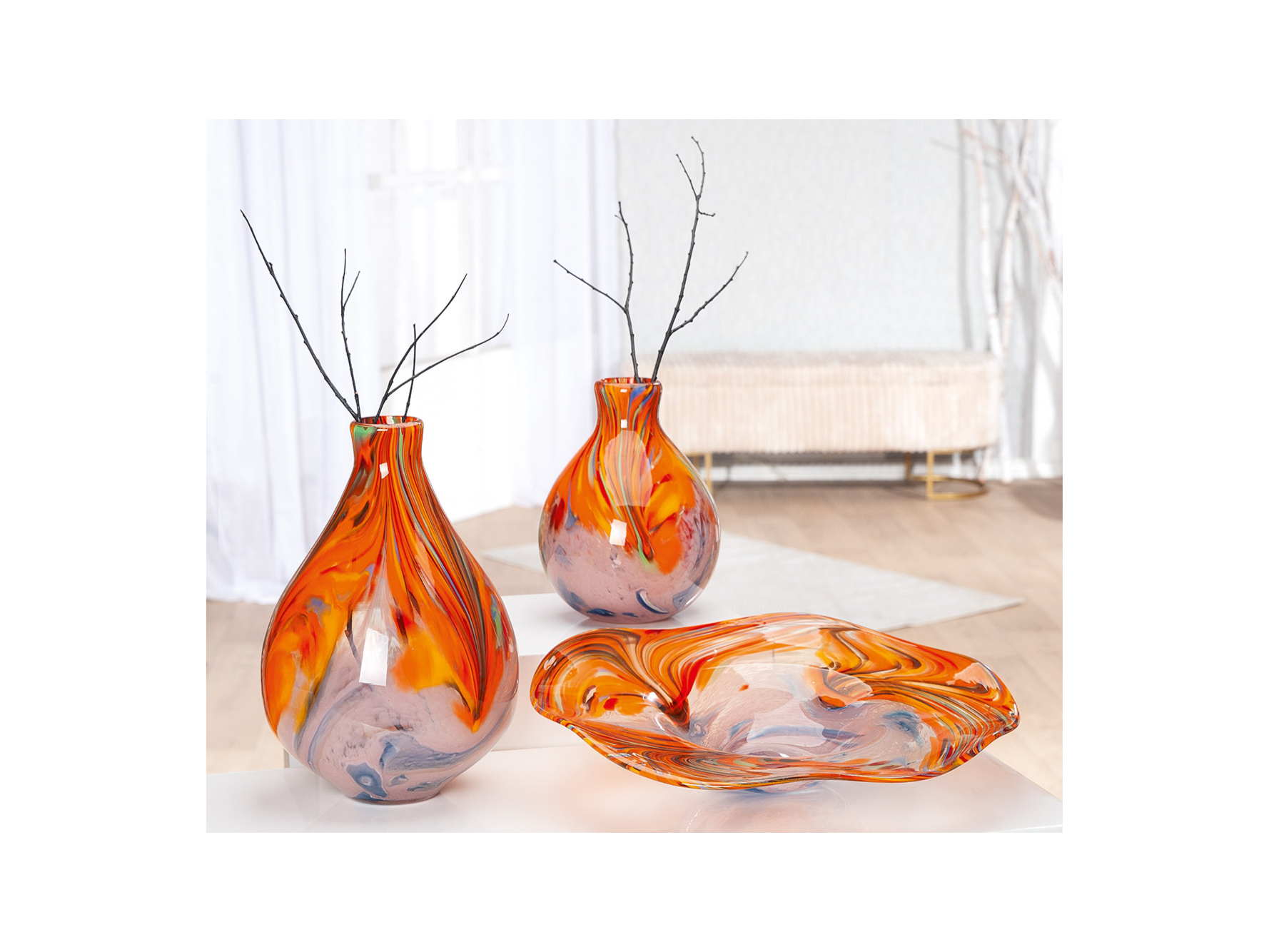 GILDE - Collection Verrerie Vases et coupe Marbrés orange (vendu à l'unité)