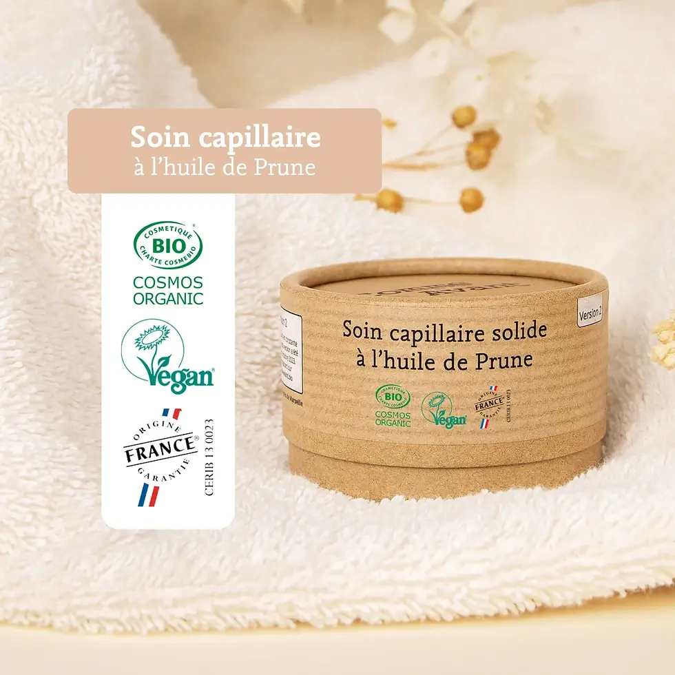 Miniature : Soin capillaire solide à l'huile de prune 50g sans parfum ou avec parfum pêche & vanille