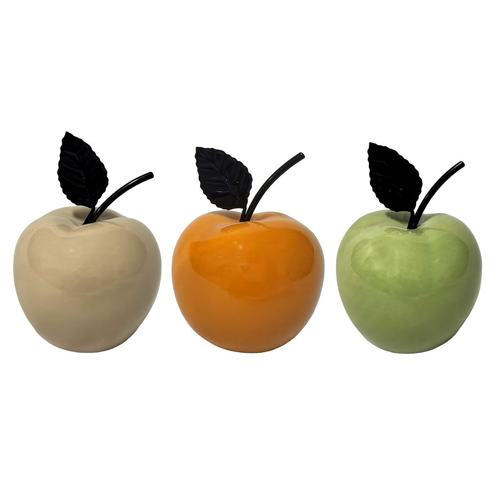 Signes Grimalt - Objet décoratif en forme de pomme en céramique (orange, beige, vert) et tige/feuille en métal noir