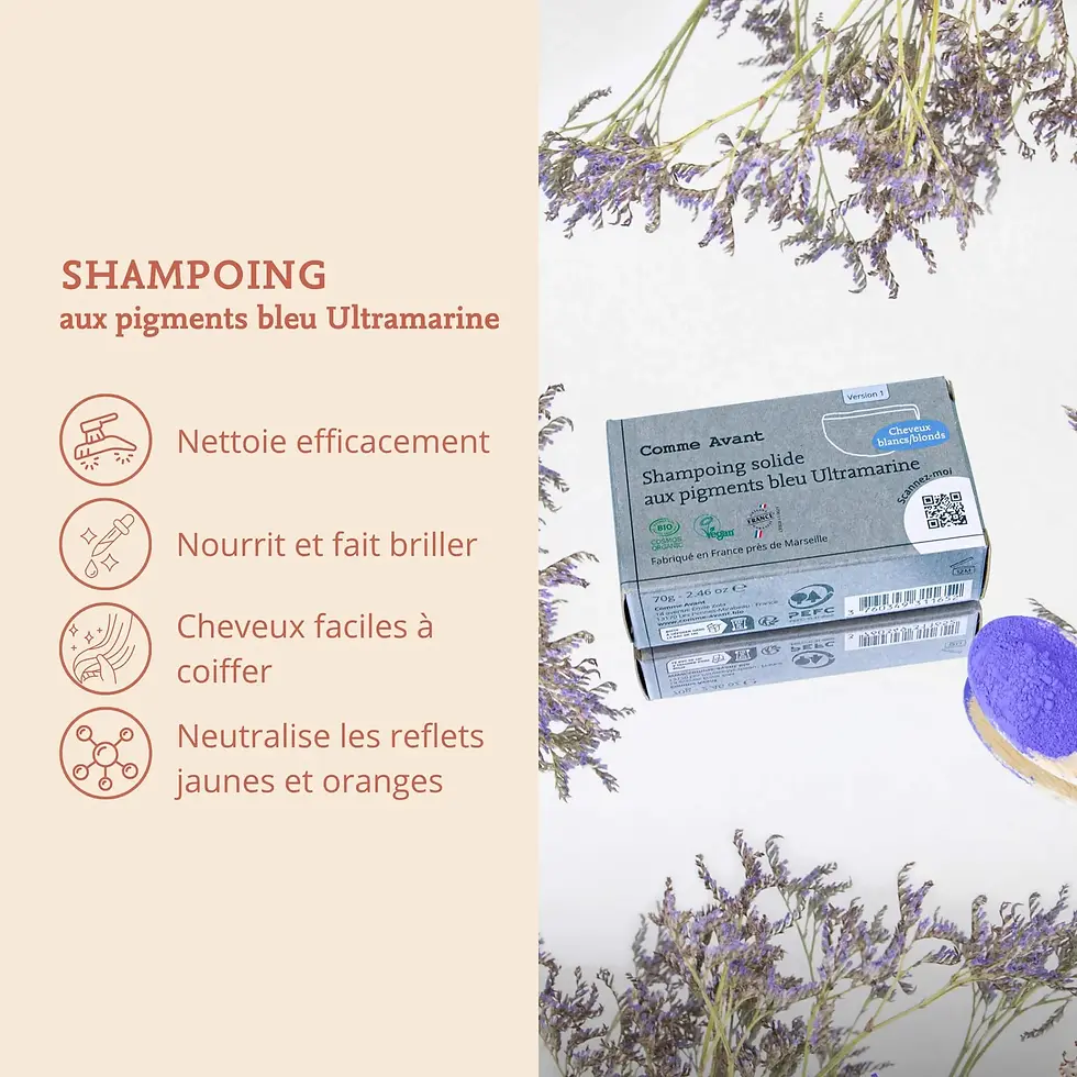 Miniature : COMME AVANT - shampoing solide bio aux pigments bleus ultramarine pour cheveux blancs ou blonds