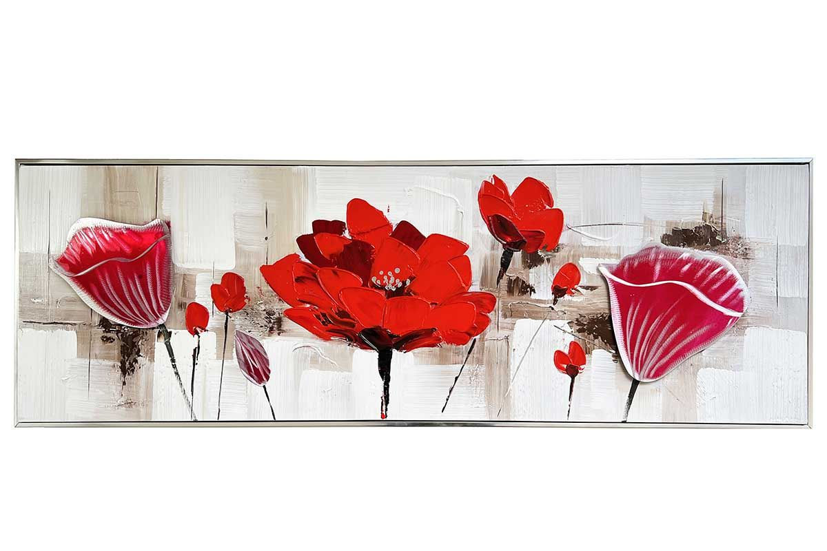 SOCADIS, Tableau Fleurs rouges avec un cadre argent 120x40 cm