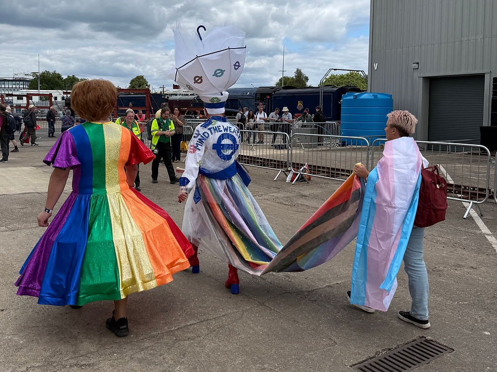 Felicia (left) and Connie getting a helping hand from Pip with their train