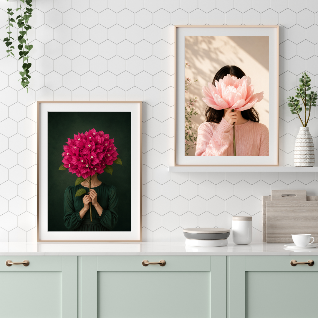 Set of 2 Feminine Wall Art with Pink Floral Theme