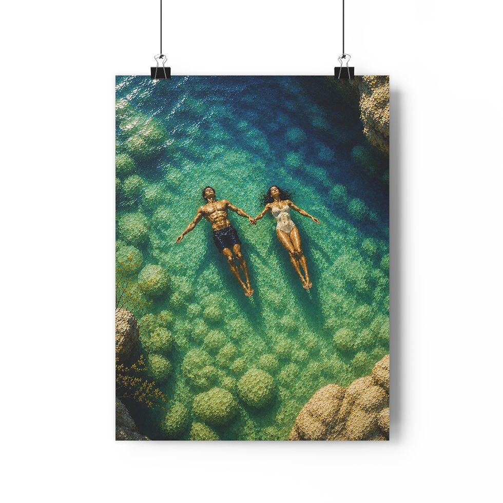 Thumbnail: Giclée Art Print — Couple Floating Over Turquoise Reef (Fine Art Wall Decor)