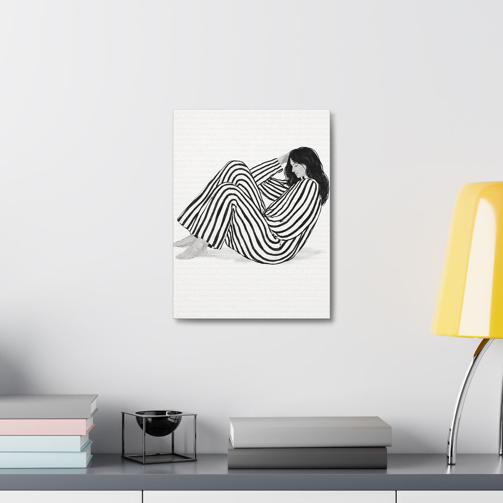 Thumbnail:  Girl in black and white stripes Stretched Canvas