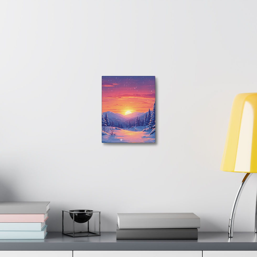 Thumbnail: Stretched Canvas Sunset in snow capped mountains