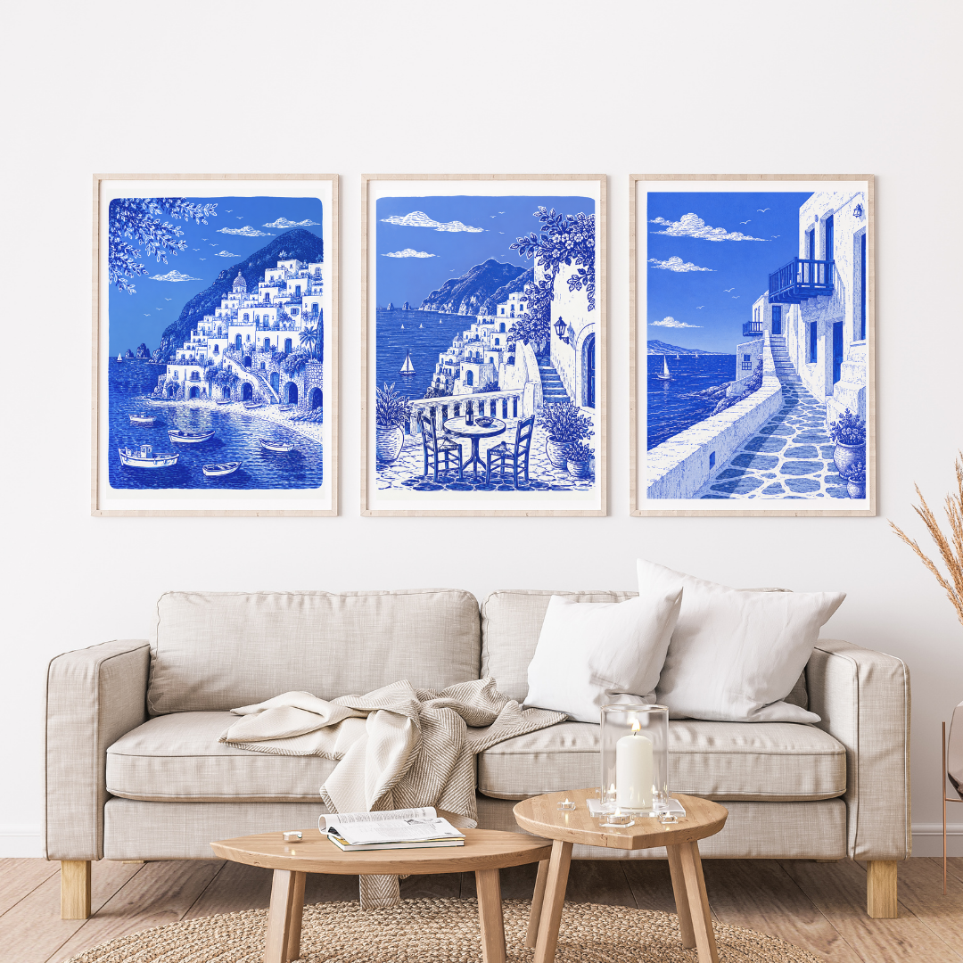 Set of 3 Mediterranean coastal village