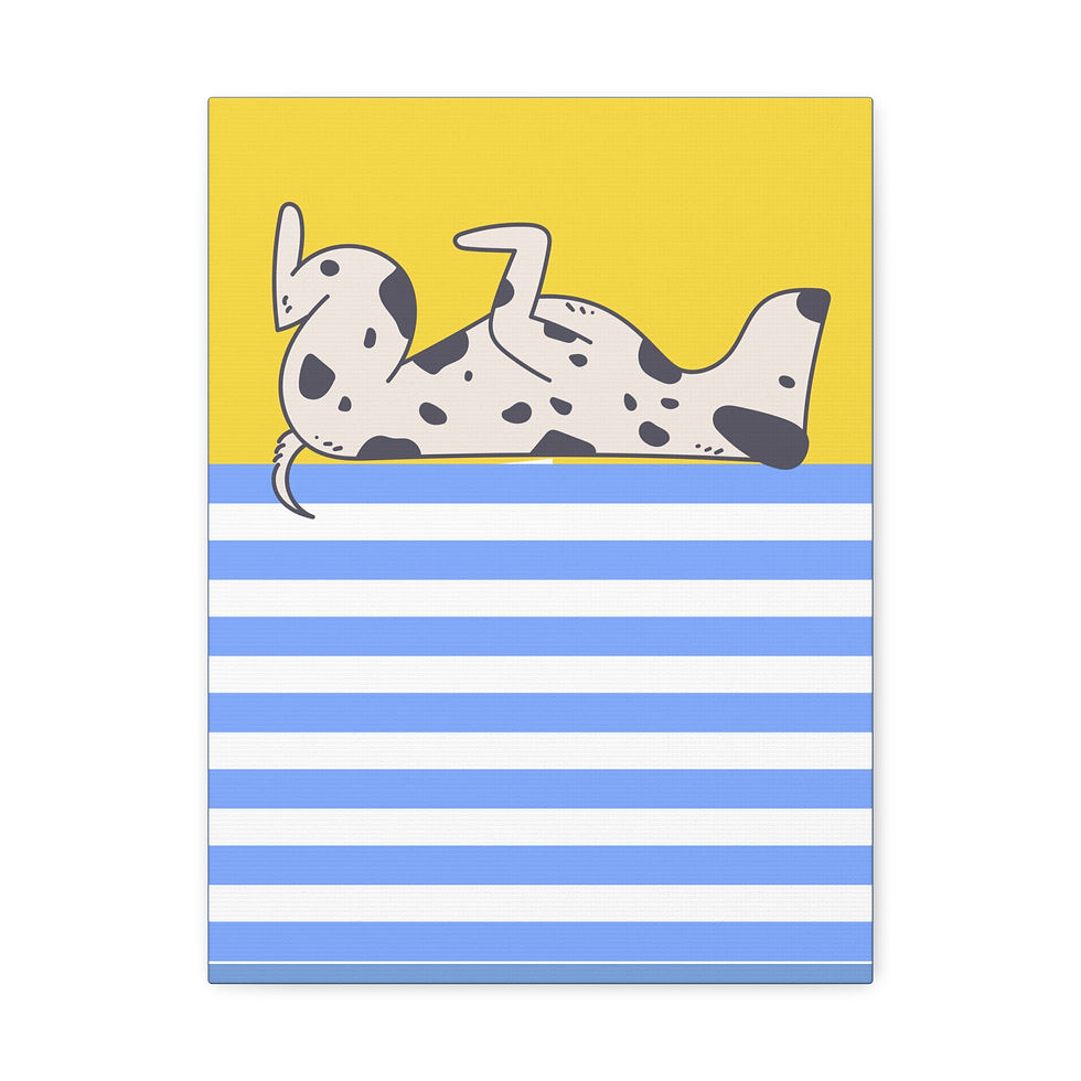 Thumbnail: Canvas Print - Playful Dalmatian Art on Blue Stripes