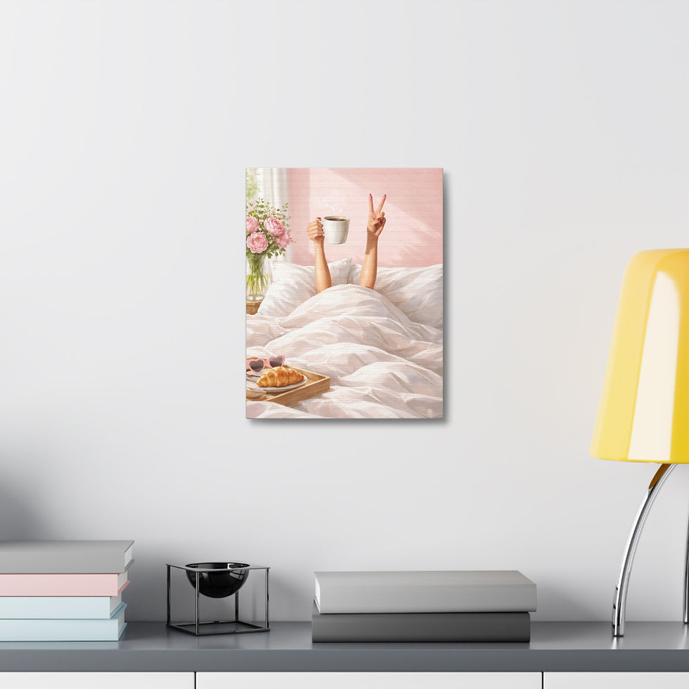 Thumbnail: Cozy Morning Peace Canvas — Breakfast in Bed Wall Art