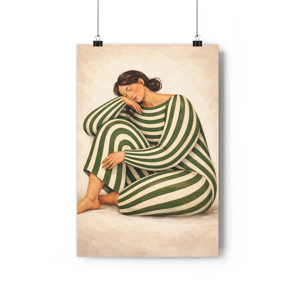 Thumbnail: Girl Portrait in Green stripes Giclée Art Print 
