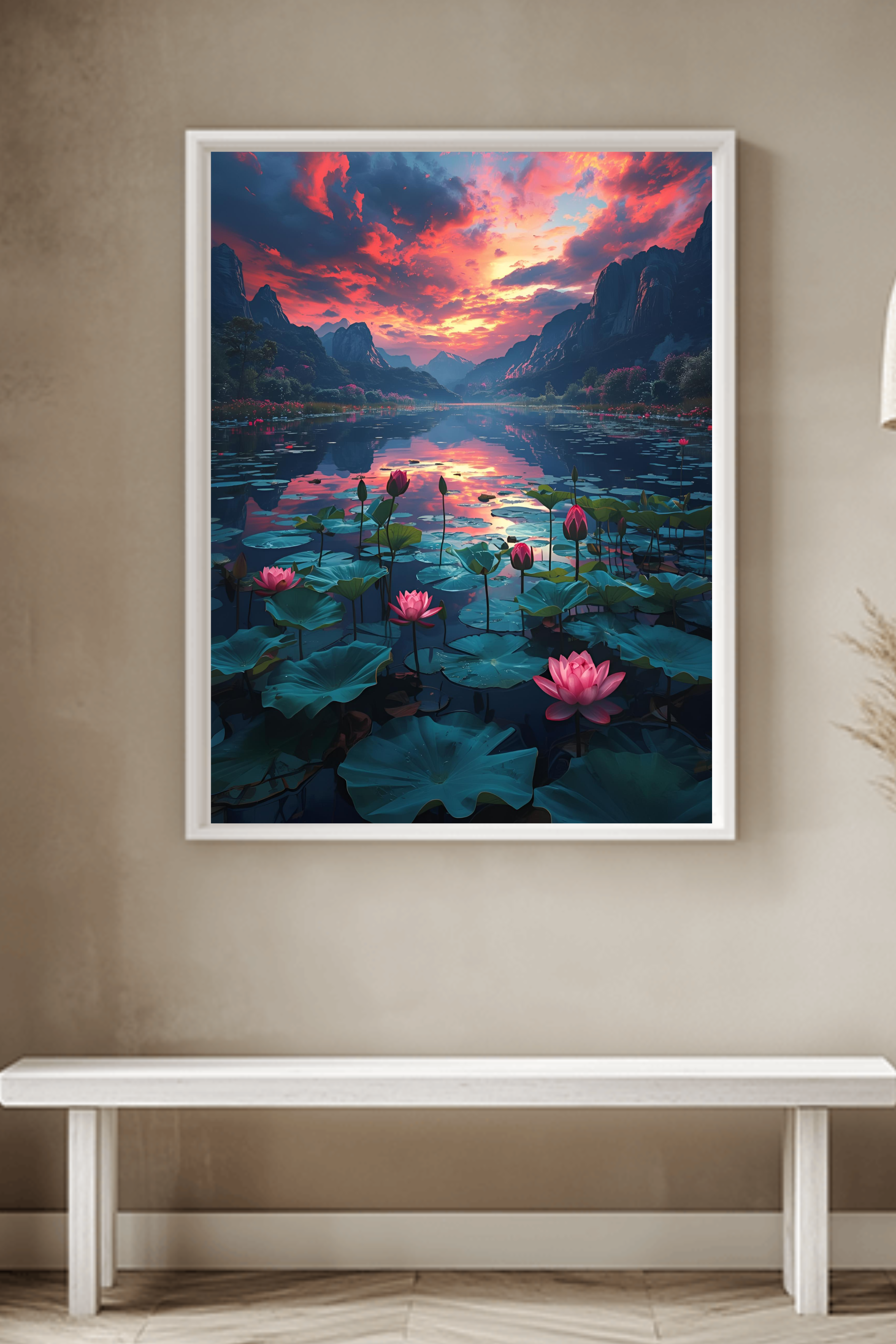 Lotus pond with Crimson sky