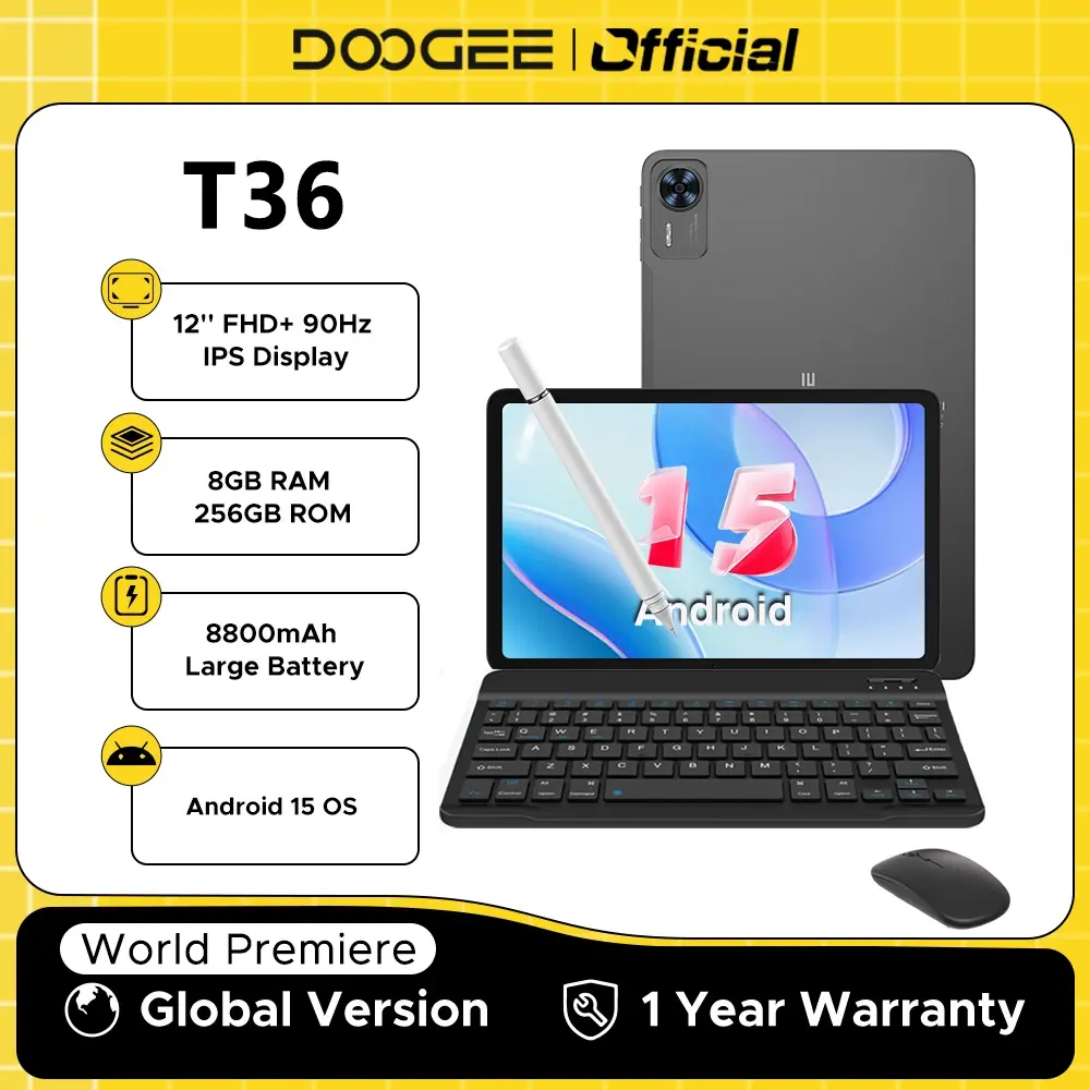 Global Version DOOGEE T36 Android 15 Tablet 8+256GB 12'' FHD+ 90Hz IPS Display