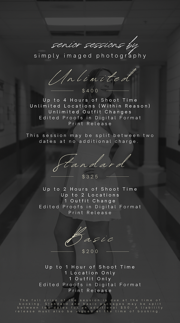 Senior Photography Price List