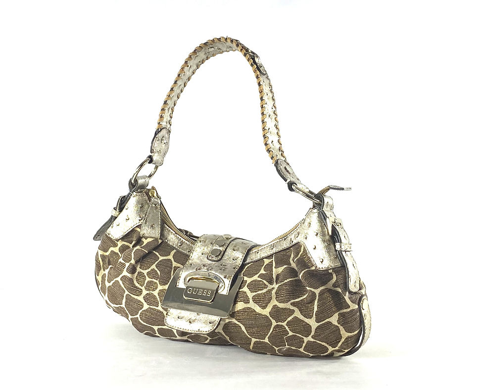 Thumbnail: Y2K 2000s Guess Gold and Bronze Metallic Giraffe Fabric, Chrome, and Ostrich Hob