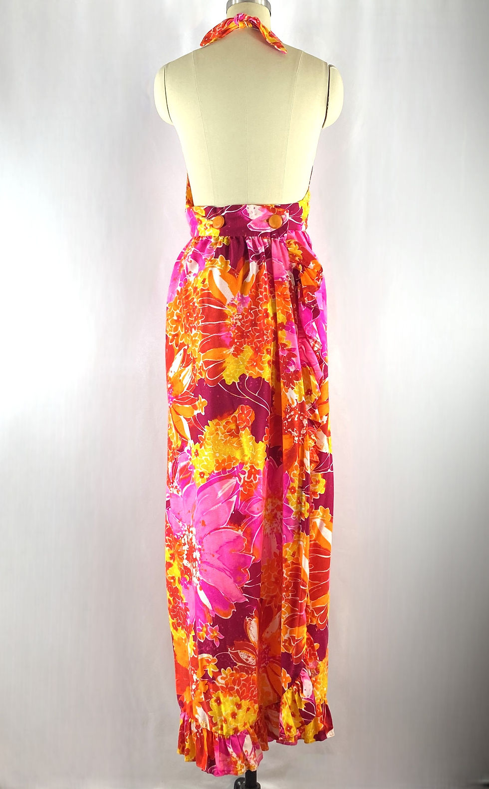 Thumbnail: 1970s Liberty House Hawaiian halter maxi dress - size small to medium