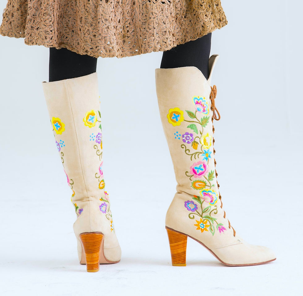 Thumbnail: 1960s Embroidered Suede Lace Up Boots - All Sizes - Tan - Jerry Edouard