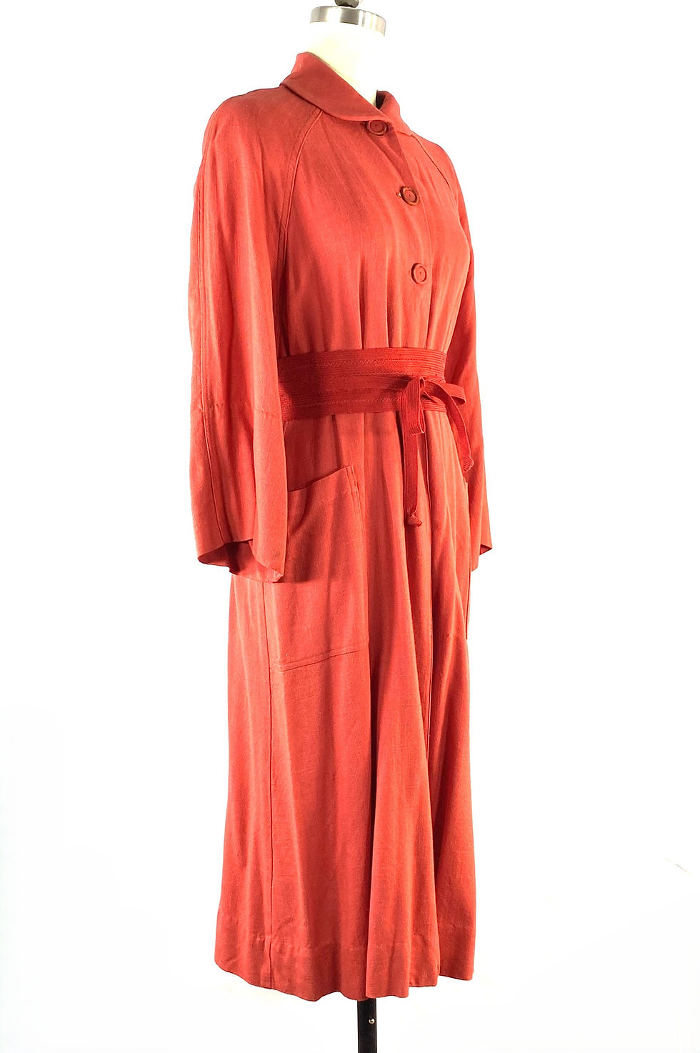 Thumbnail: 1930s Coral Cotton Coat: Vintage Art Deco Lightweight Overcoat