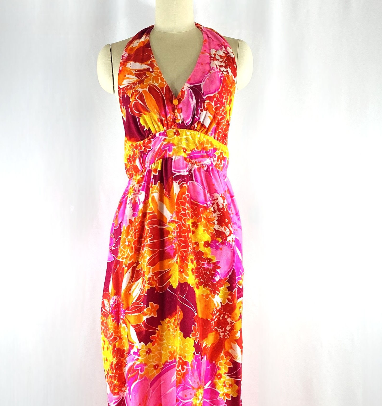 1970s Liberty House Hawaiian halter maxi dress - size small to medium
