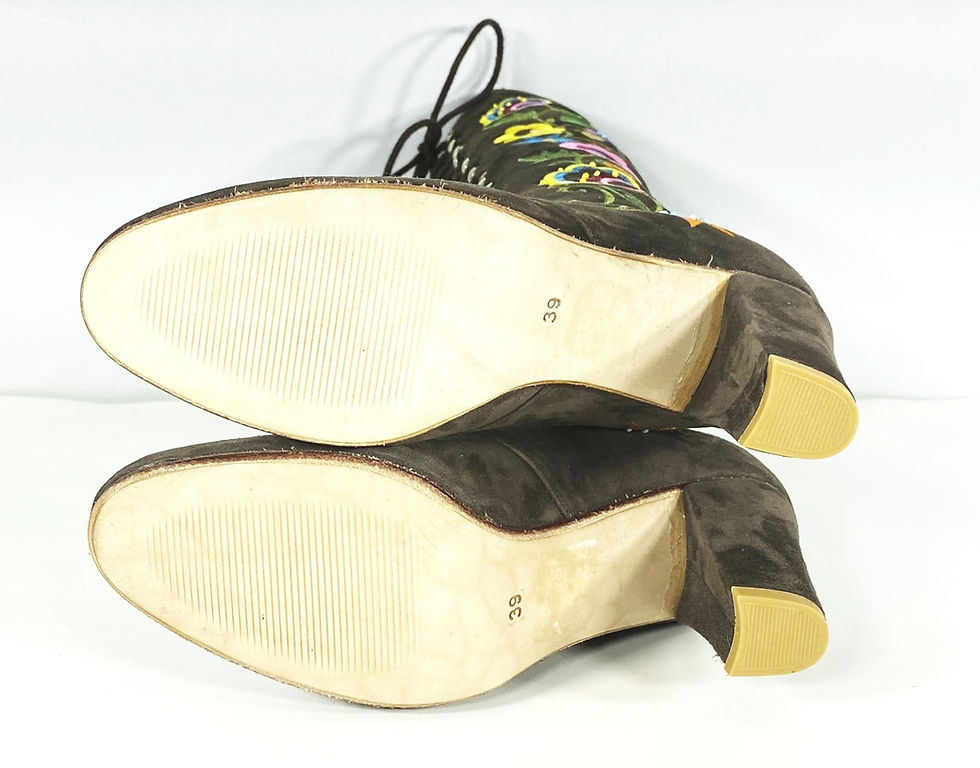 Thumbnail: 1960s Suede Embroidered Lace Up Boots - Brown - All Sizes - Jerry Edouard style