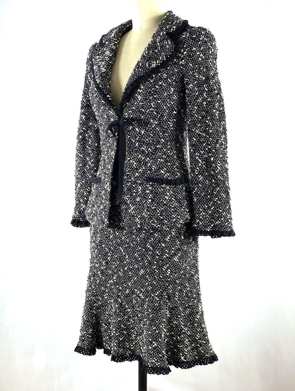 Thumbnail: 1990s Y2K Nanette Lepore Black and White Wool Boucle Suit - Small
