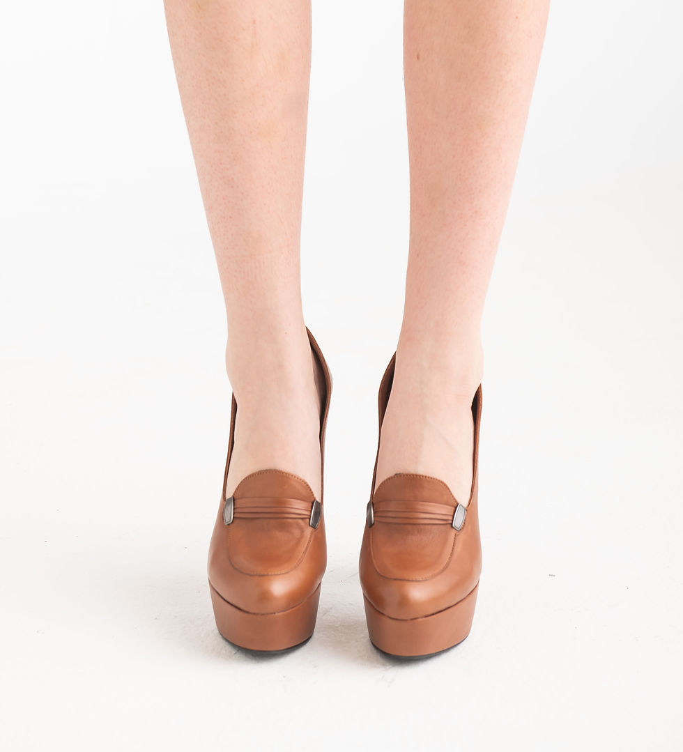 Thumbnail: 1970s Style Leather Platform Moccasins - Cognac - All Sizes - Handmade Shoes
