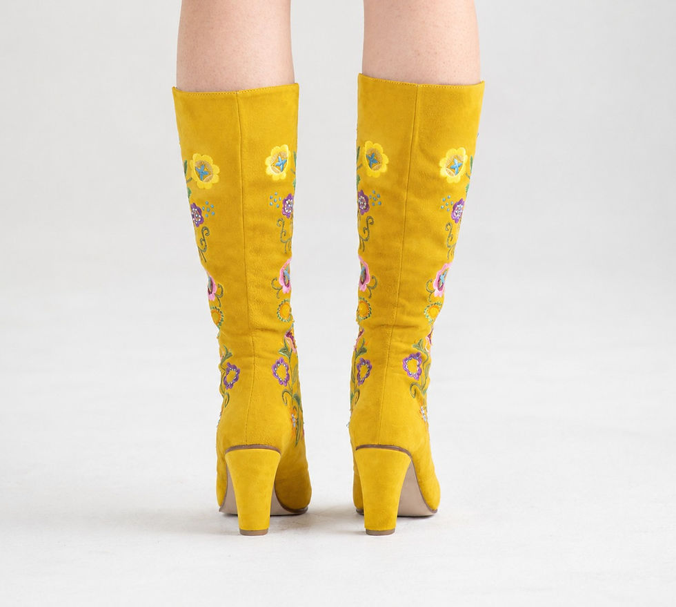 Thumbnail: 1960s Embroidered Suede Lace-Up Boots - Mustard- All Sizes - Jerry Edouard Style
