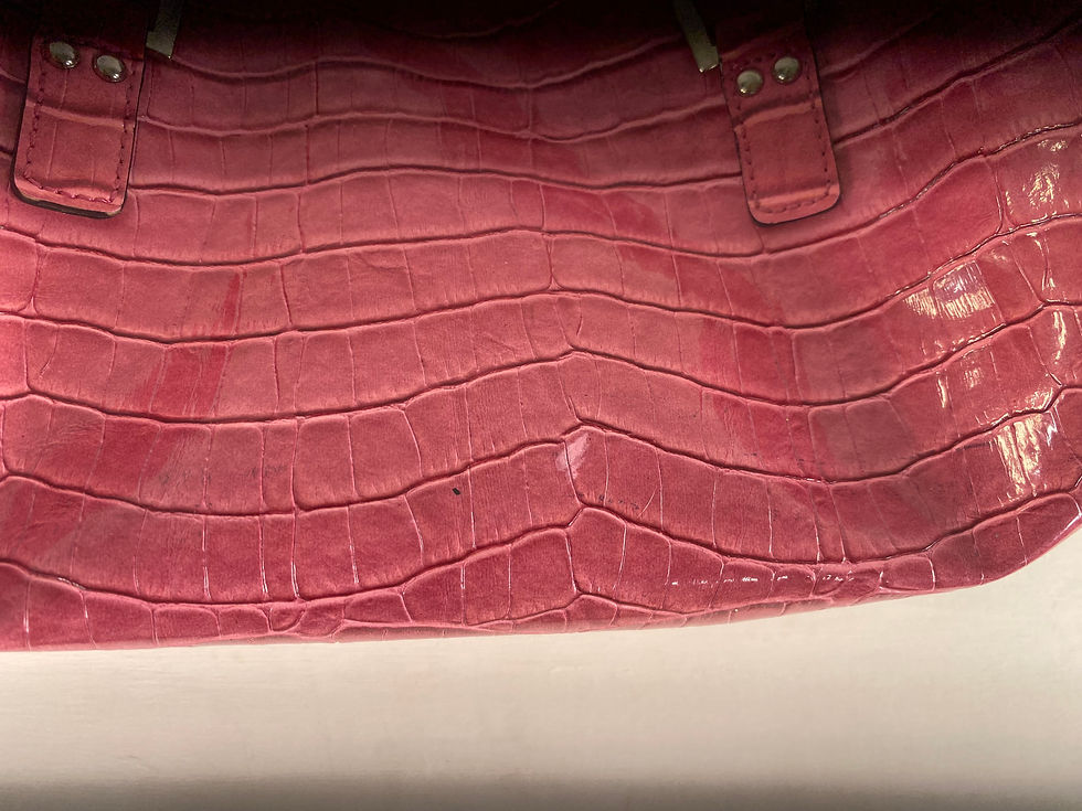 Thumbnail: Vintage Guess Y2K Pink Vinyl Faux Croc Barrel Bag with Chrome Studs and Rings