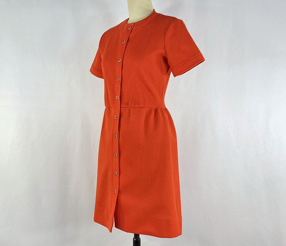 Thumbnail: 1960s Mod Mini Dress: red-orange dress with red and white accent buttons - small