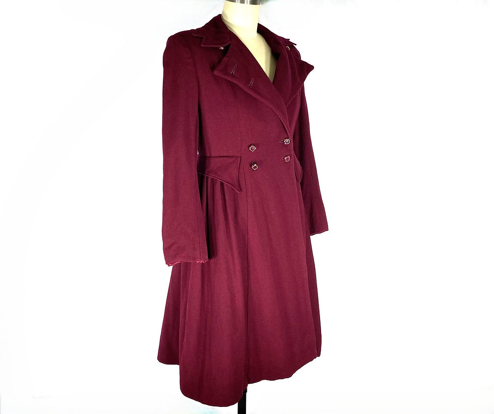 Thumbnail: 1970s Wine Wool Overcoat - Petite Princess Winter Coat