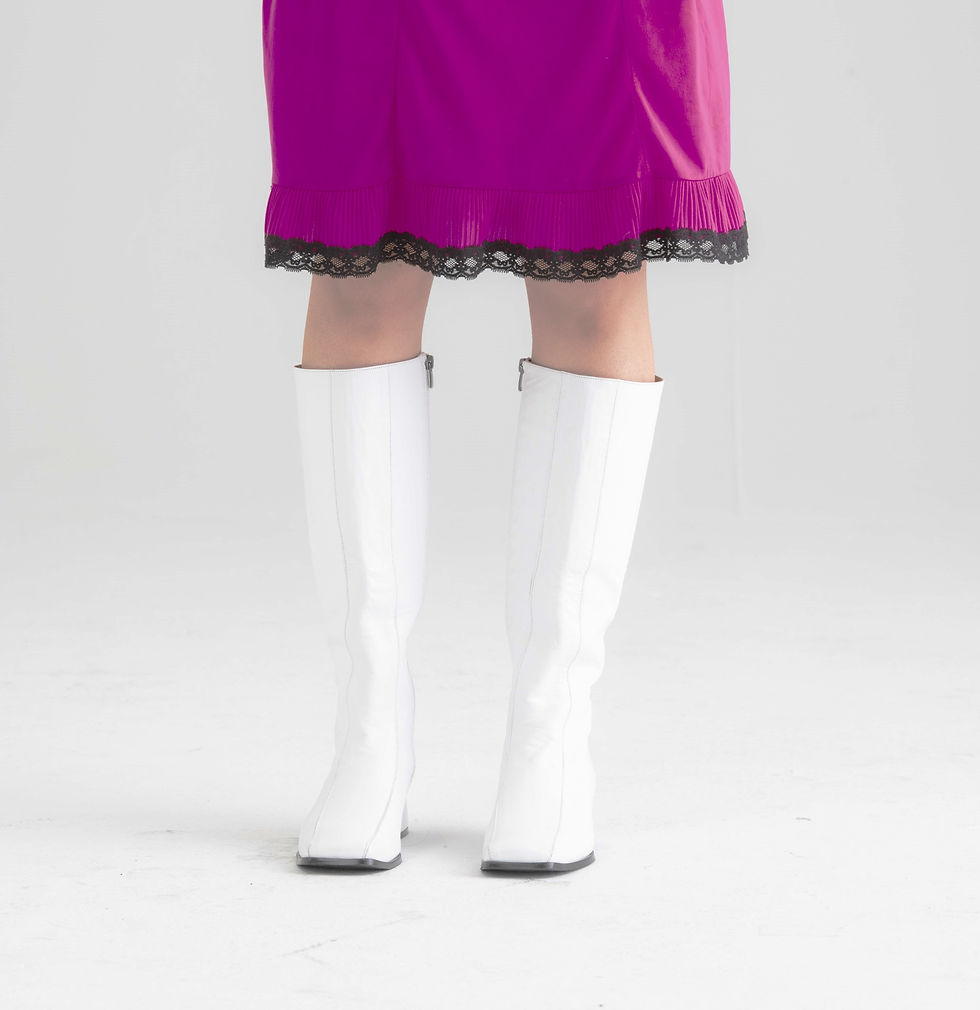 Thumbnail: Copy of 1960s Handmade Leather Go Go Boots - White - Square Toe & Short Heel