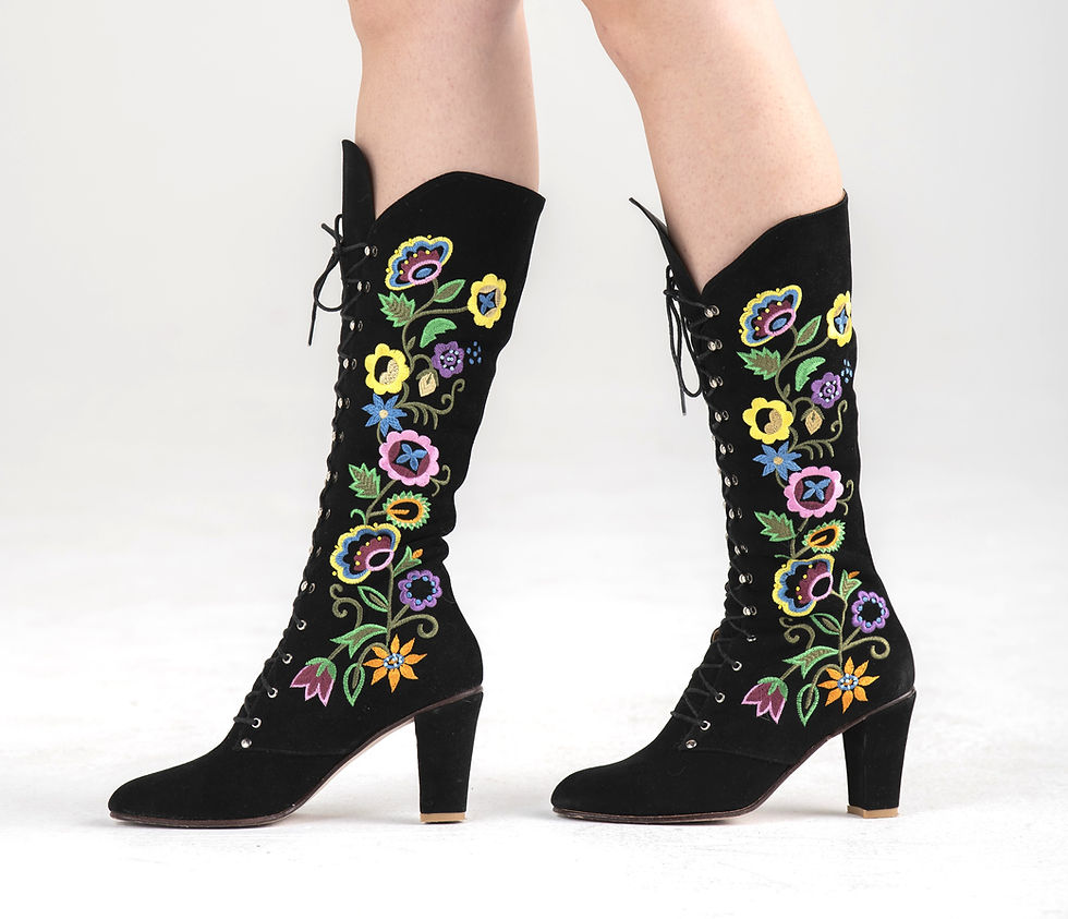 Thumbnail: 1960s Embroidered Suede Lace-Up Boots - Black - All Sizes - Jerry Edouard Style