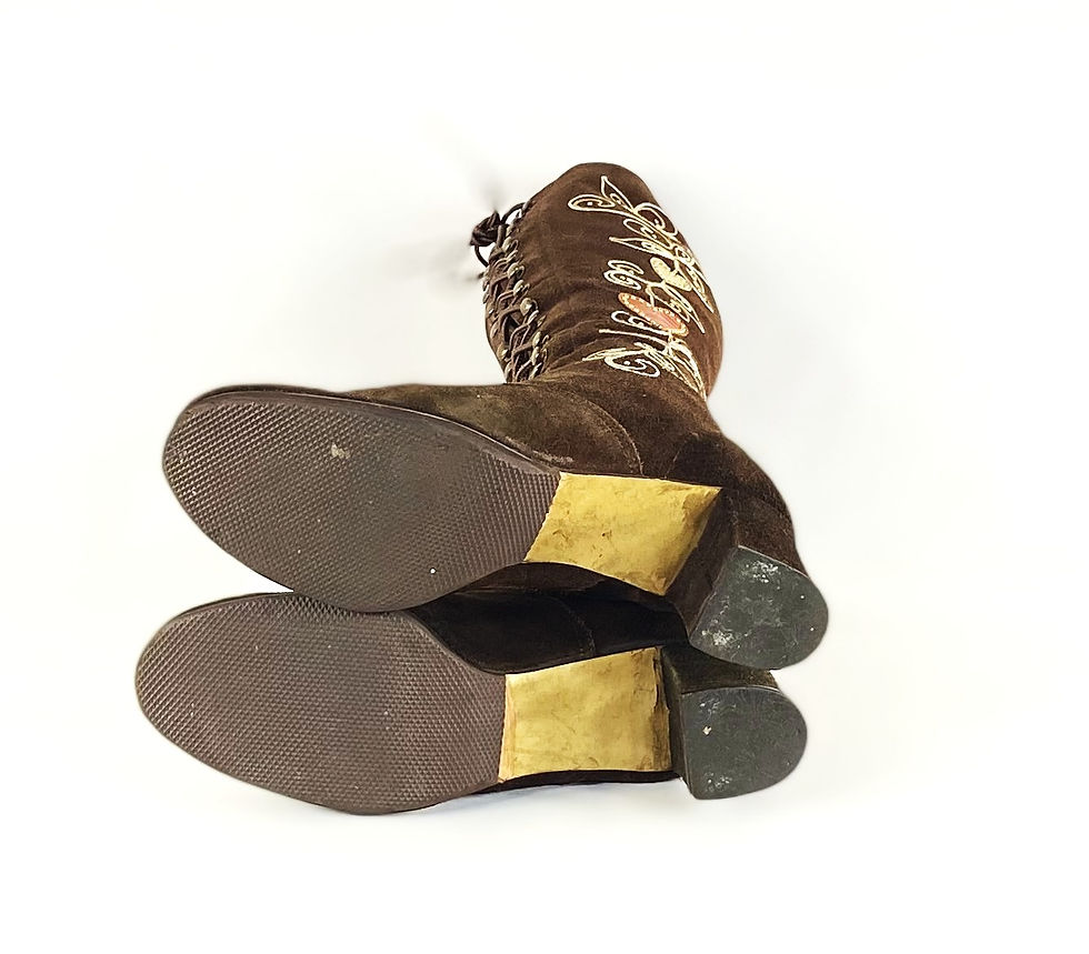 Thumbnail: 1960s Vintage Brown Suede Lace Up Boots - Jerry Edouard Style Embroidered Boots,