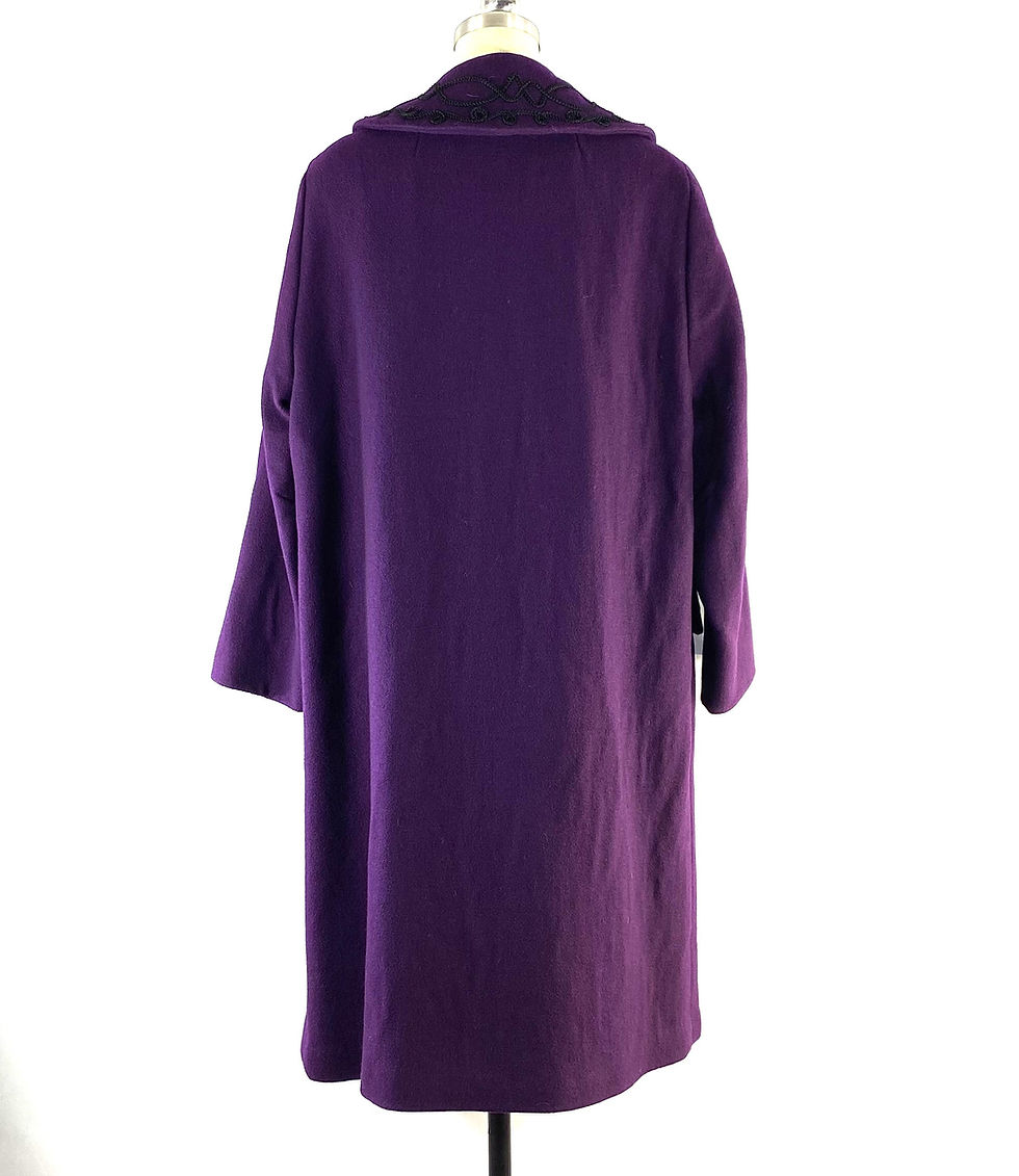 Thumbnail: 1950s Purple Wool Overcoat: Vintage Soutache Winter Coat - Large