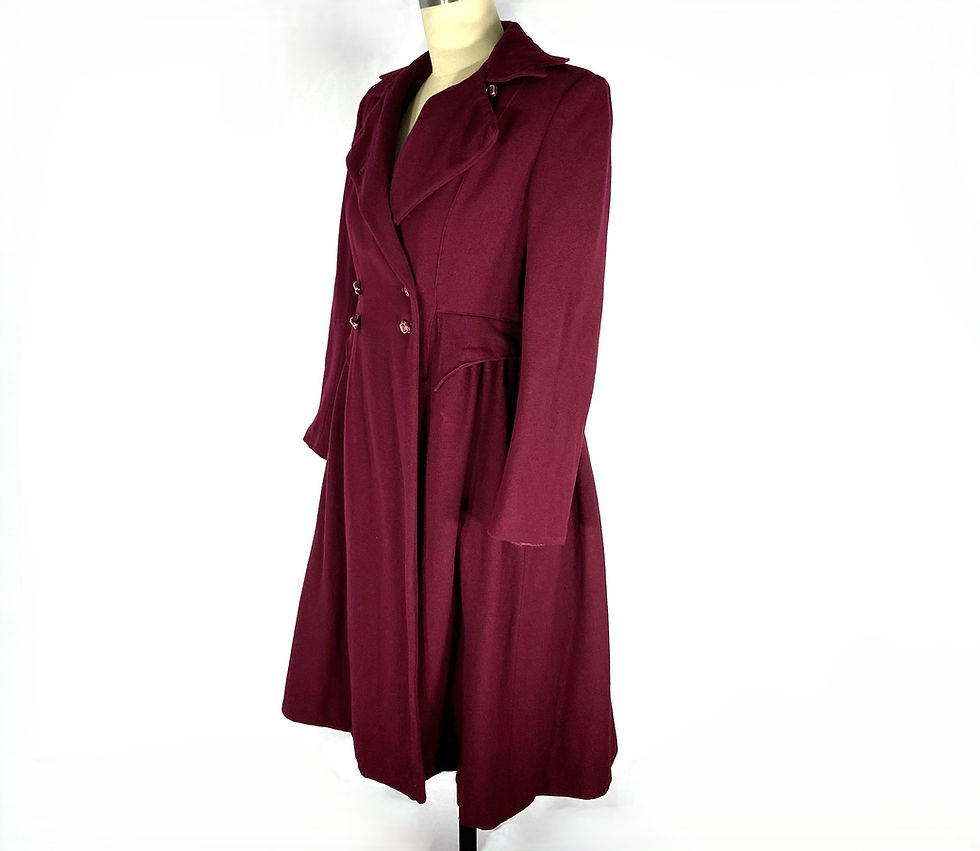 Thumbnail: 1970s Wine Wool Overcoat - Petite Princess Winter Coat