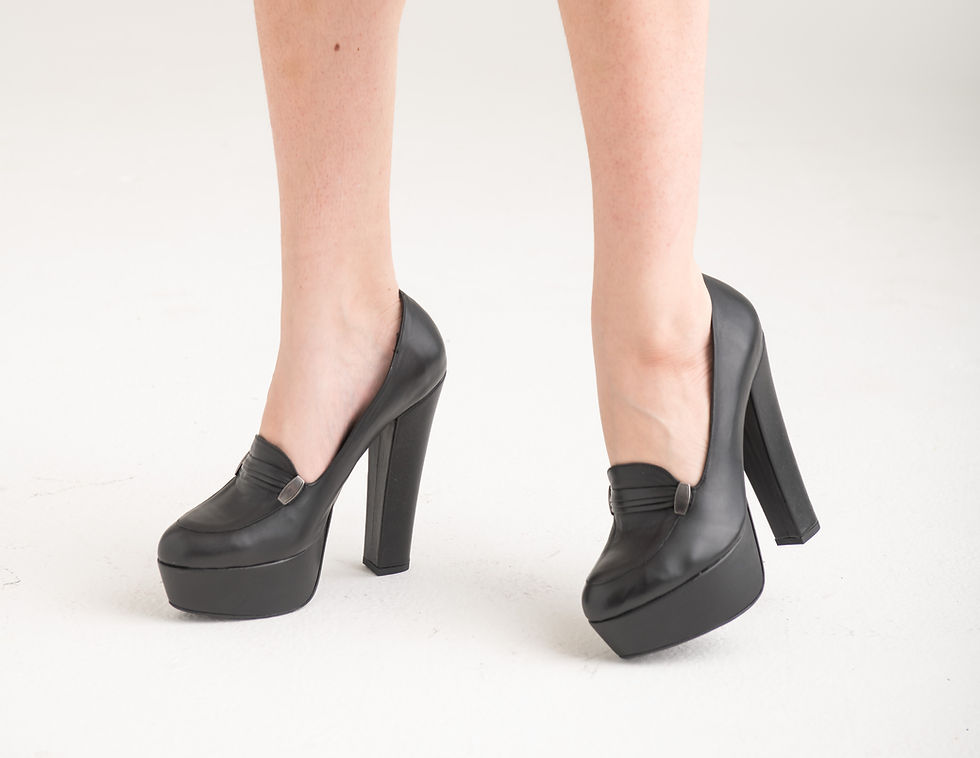 Thumbnail: 1970s Style Leather Platform Moccasins - Black - All Sizes - Handmade Shoes