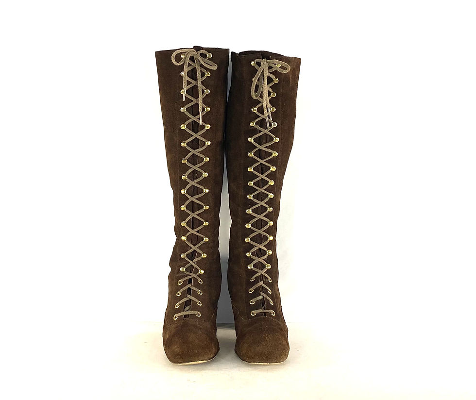 Thumbnail: 1970s Vintage Suede Lace Up Boots - Dark Brown Boho - Size 7.5