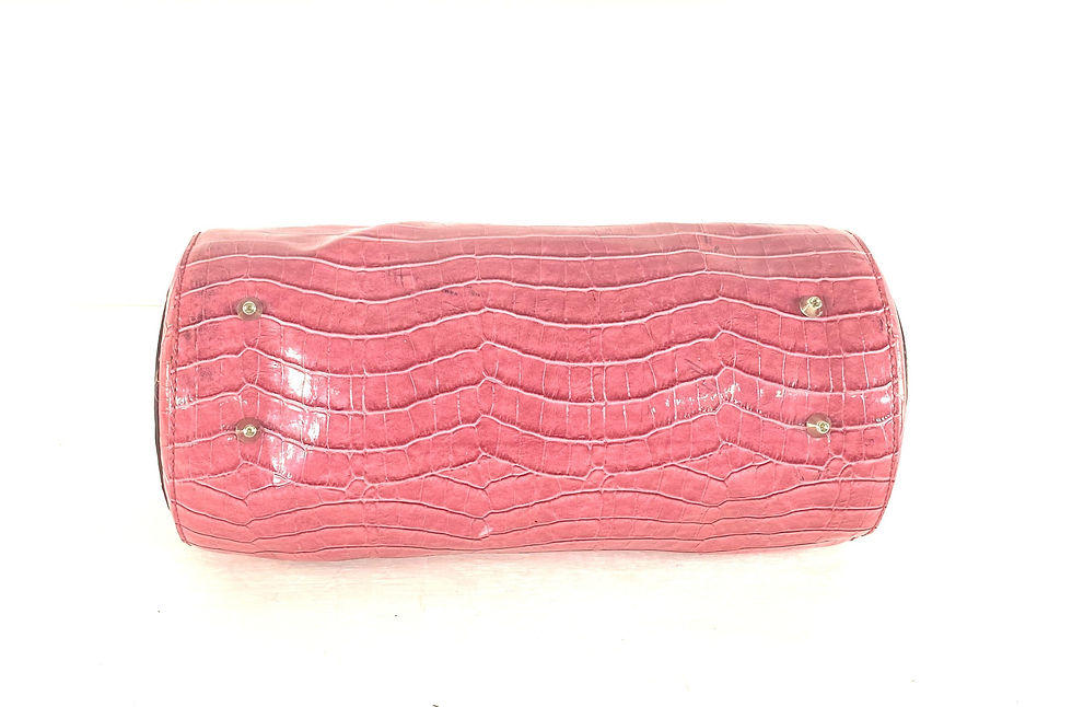 Thumbnail: Vintage Guess Y2K Pink Vinyl Faux Croc Barrel Bag with Chrome Studs and Rings