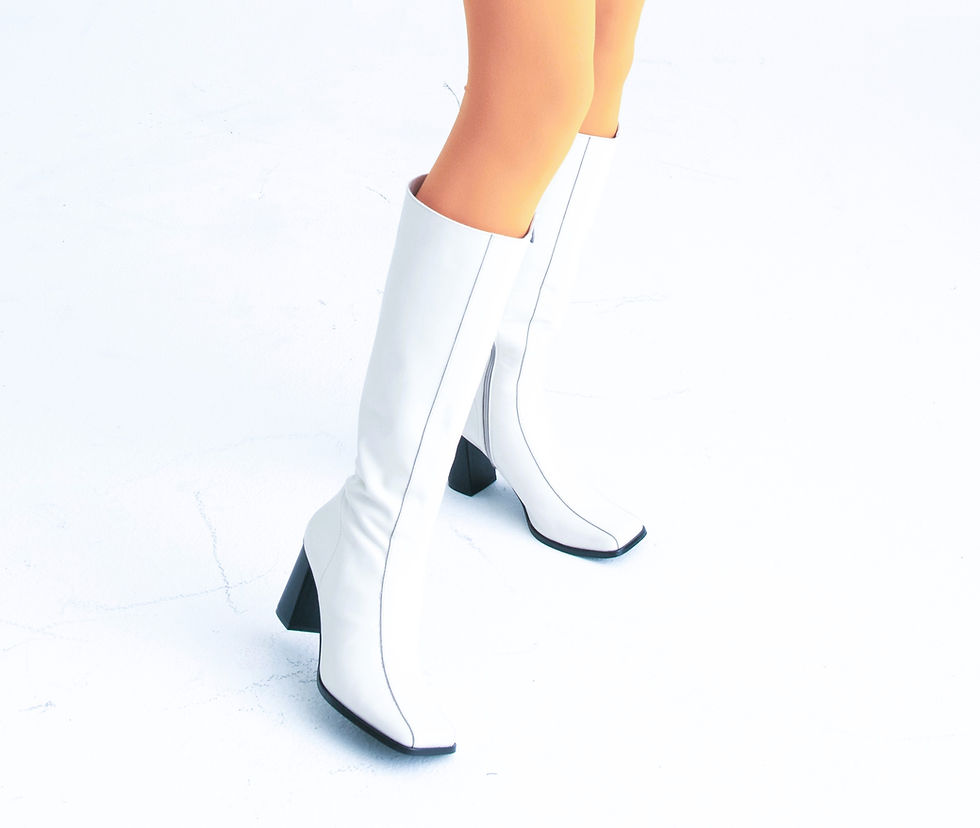 Thumbnail: 1960s Handmade Leather Go Go Boots - White - Square Toe & Cuban Heel
