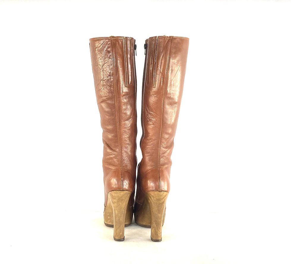 Thumbnail: 1970s Sbicca Brown Leather Platform Boots - Size 8