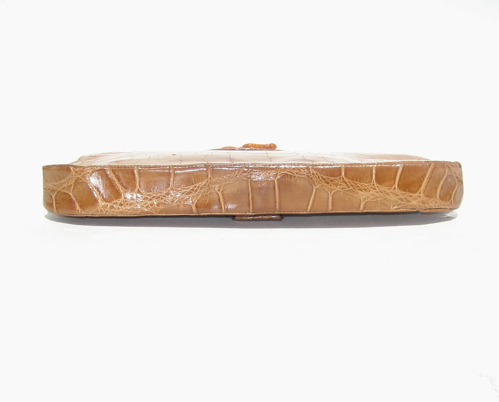Thumbnail: 1940s deco genuine Porosus crocodile clutch with bakelite scottie