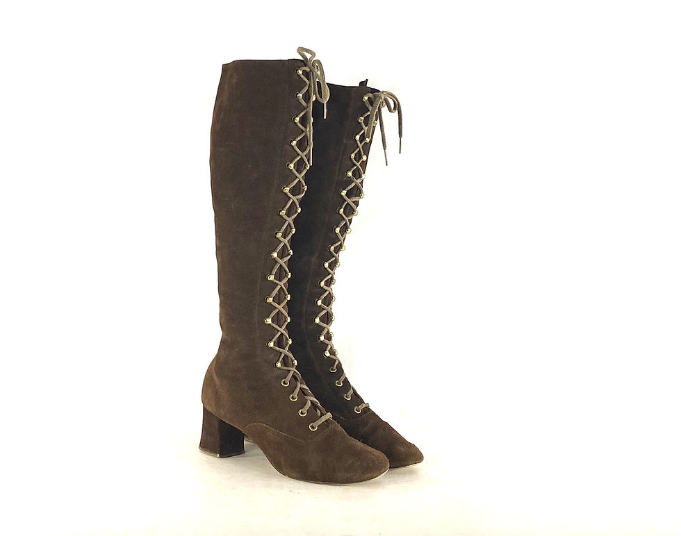 Thumbnail: 1970s Vintage Suede Lace Up Boots - Dark Brown Boho - Size 7.5