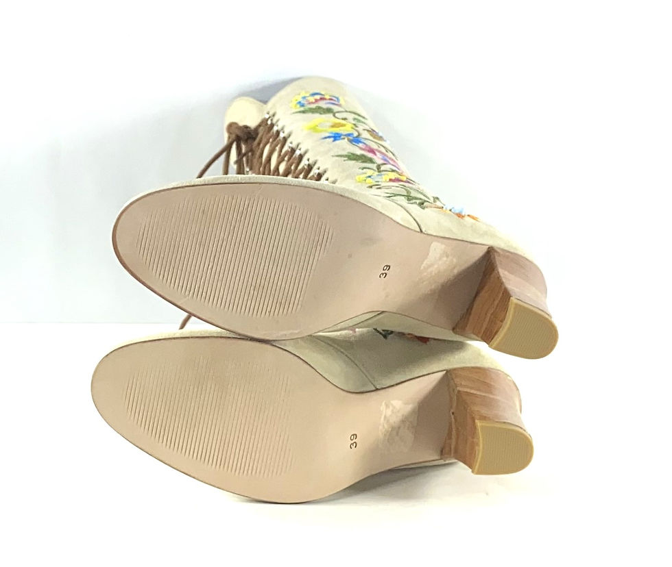 Thumbnail: 1960s Embroidered Suede Lace Up Boots - All Sizes - Tan - Jerry Edouard
